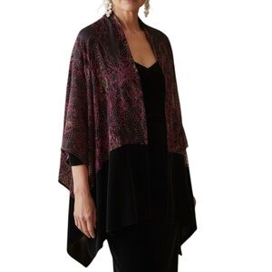 Chico's Black Velvet Oblong Wrap Silk Frog Closure Pockets Embroidered Beaded